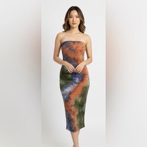 Strapless Tie-Dye Midi Bodycon Tube Dress by BlackBead
